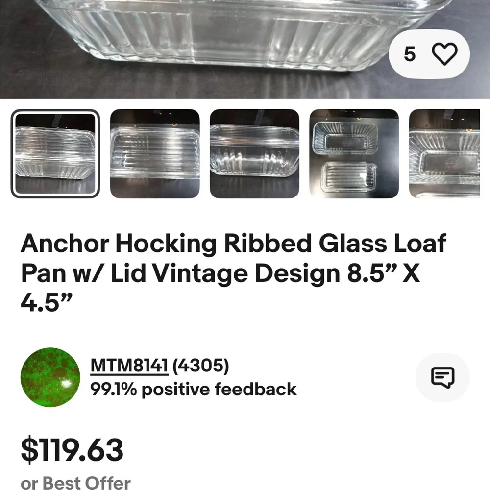 # Anchor Hocking Ribbed Glass Loaf Pan w/ Lid Vintage Design 8.5” X 4.5” - Picture 7 of 7